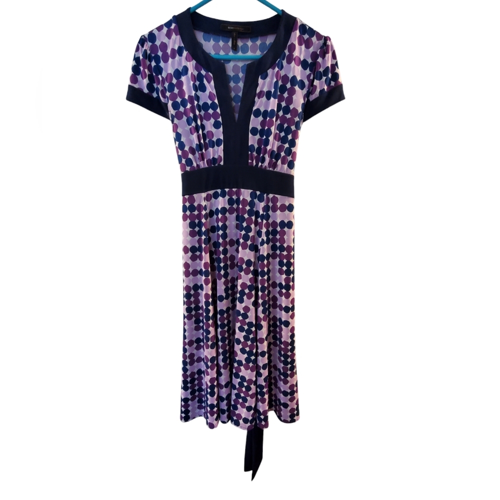 BCBG Max Azria Purple Navy Vintage Orchid Comb Polka Dot Dress sz S
